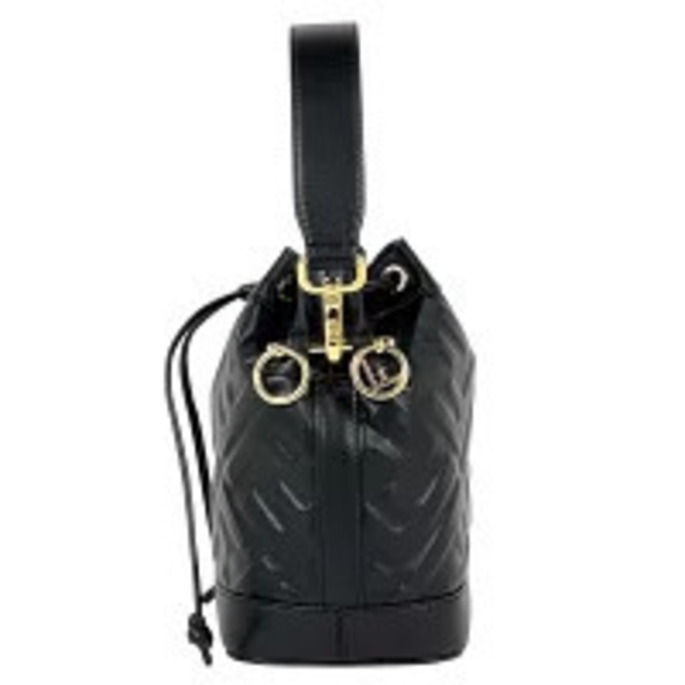 Fendi Drawstring Shoulder Bag Black Zucca Leather Montresor 2way Black